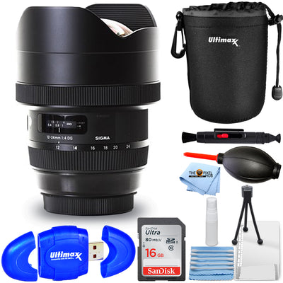 Sigma 12-24mm f/4 DG HSM Art Lens for Nikon F + 32GB + Lens Pouch Bundle