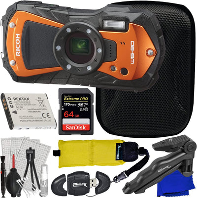 Ricoh WG-80 Digitalkamera (Orange) 03128 – 64 GB Zubehörpaket