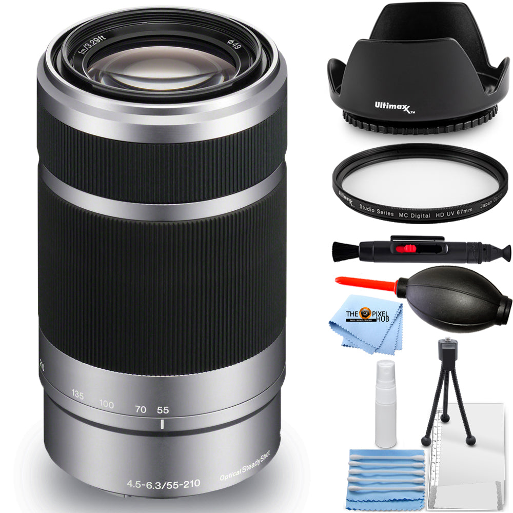 Sony E 55–210 mm f/4,5–6,3 OSS-Objektiv (Silber) SEL55210 – Essential UV-Paket