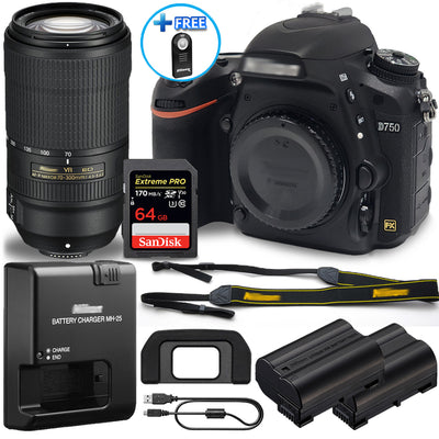 Nikon D750 DSLR with 18-55mm + 70-300mm ED VR Lens + 64GB + EXT BATT Bundle