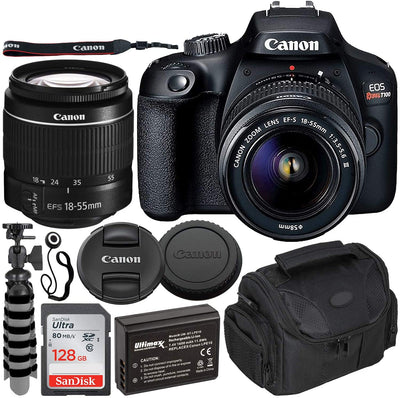 Canon EOS Rebel T100/4000D DSLR-Kamera mit 18-55 mm DC III-Objektiv + 128 GB-Paket