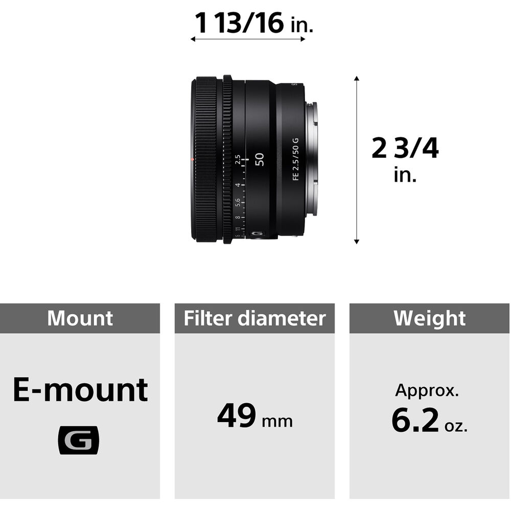 Sony FE 50 mm f/2,5 G Objektiv SEL50F25G - 7-teiliges Zubehörpaket