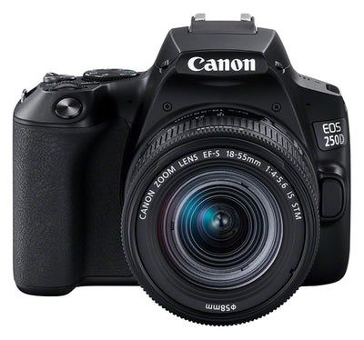 Canon EOS 250D / Rebel SL3 DSLR-Kamera mit 18-55 mm (Schwarz) 64 GB + Blitzpaket