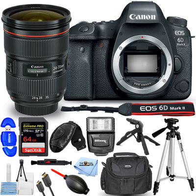 Canon EOS 6D Mark II DSLR mit 24-70 mm II USM-Objektiv – 64 GB Flash-Top-Value-Paket