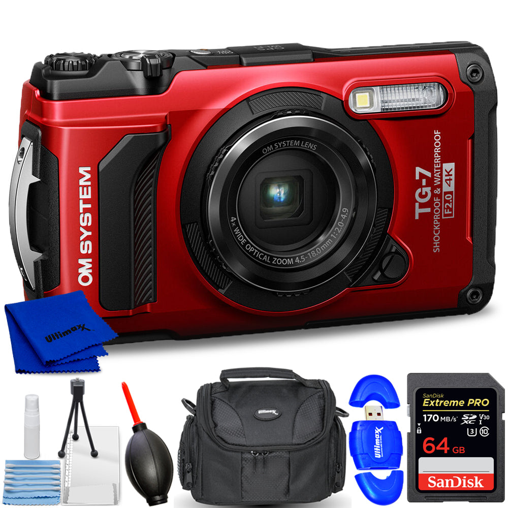 OM SYSTEM Tough TG-7 Digitalkamera (Rot) Bundle 1