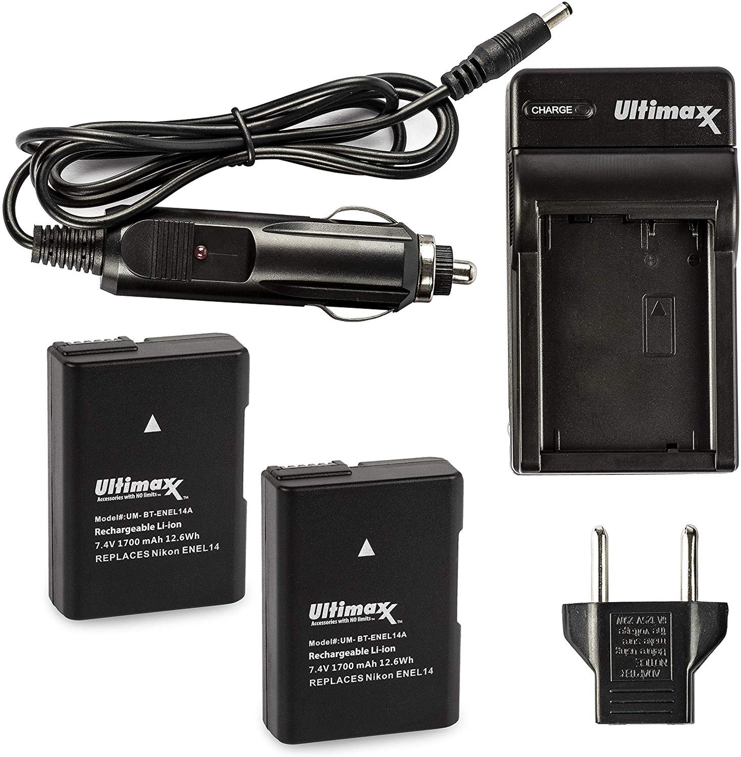 ULTIMAXX Reiseladegerät + Ersatzakku für Nikon ENEL14A - 1700 mah