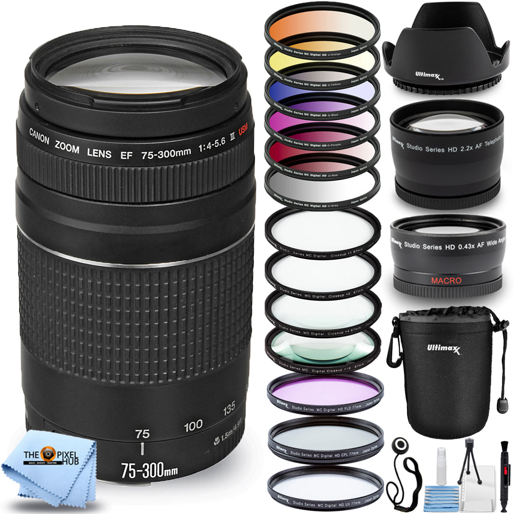 Canon EF 75-300mm f/4-5.6 III Lens (Black) 6473A003 + Ultimate Filter Kit Bundle