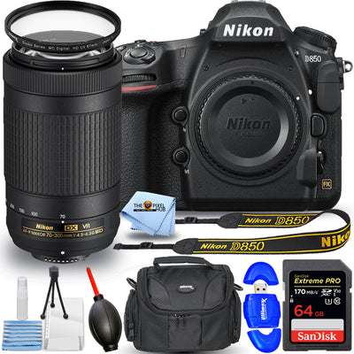 Nikon D850 DSLR-Kamera + AF-P 70–300 mm ED VR-Objektiv – Essential 32 GB Bundle