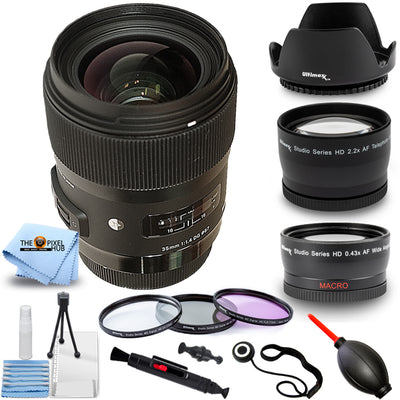 Sigma 35mm f/1.4 DG HSM Art Lens for Nikon F - Telephoto and Wide Angle Bundle