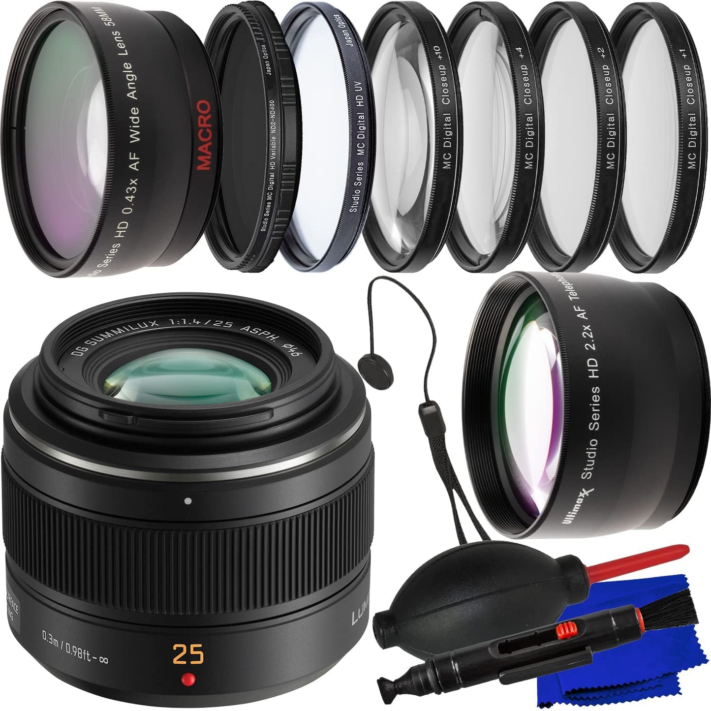 Panasonic Leica DG Summilux 25 mm f/1.4 II ASPH. Objektiv - 12-teiliges Zubehörpaket