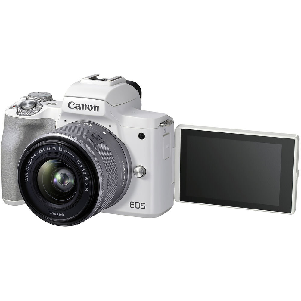 Canon EOS M50 Mark II spiegellose Kamera mit 15-45-mm-Objektiv (weiß) 4729C004 – Kit