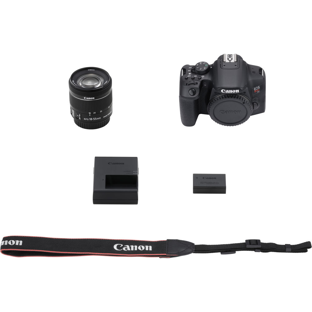 Canon EOS Rebel T8i mit 18-55 mm + 75-300 mm III + großer Tragetasche + 64 GB-Paket