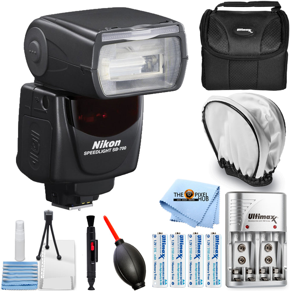 Nikon SB-700 AF Speedlight mit 4 AA-Batterien + Ladegerät + Diffusor-Paket