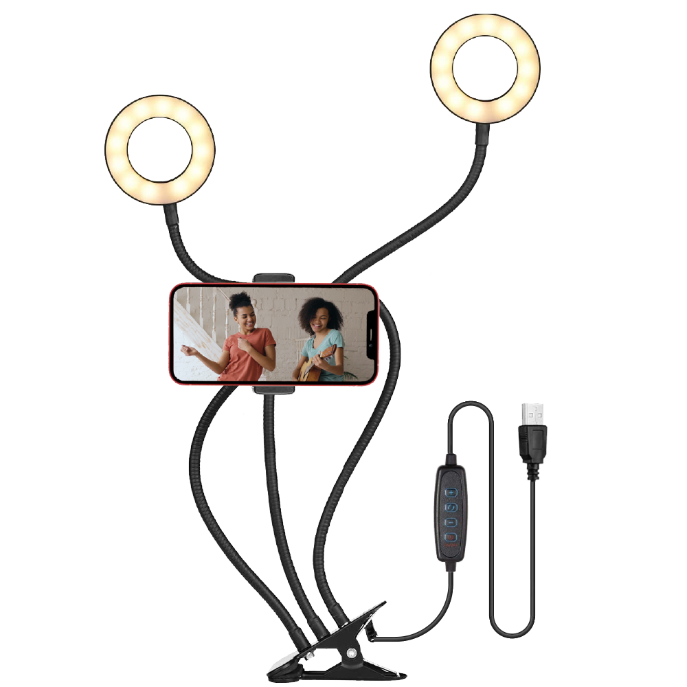 Bluestone USB Dual Ring Light with Phone Holder + AA Batteries Vlogging Kit