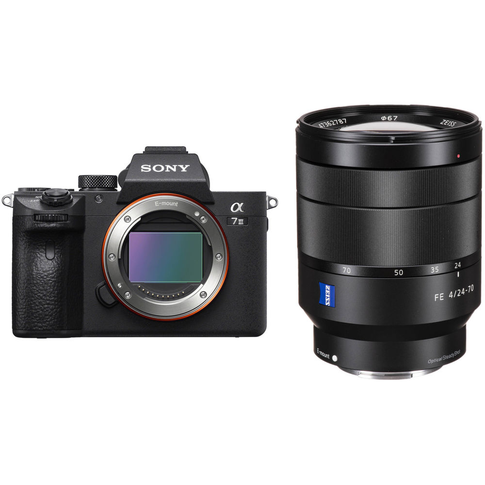 Spiegellose Kamera Sony a7 III mit 24–70 mm f/4-Objektiv + 64 GB + Deluxe-Tragetasche