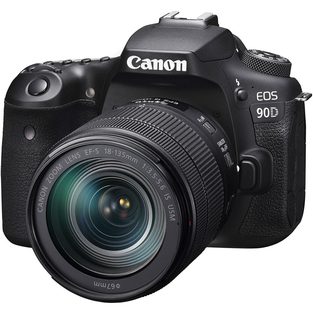 Canon EOS 90D DSLR-Kamera mit 18-135-mm-Objektiv + 64 GB + Blitz + Stativpaket