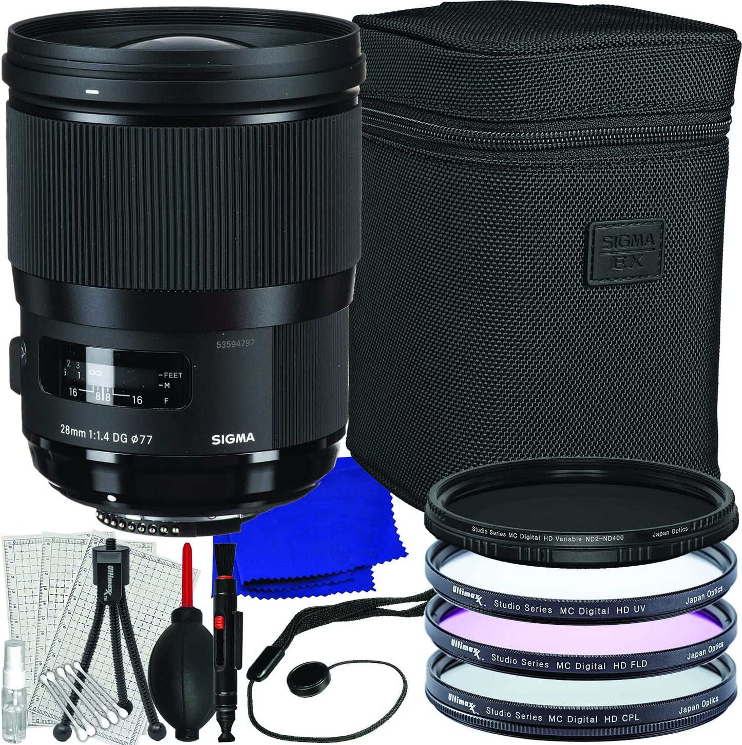 Sigma 28mm f/1.4 DG HSM Art-Objektiv für Nikon F 441954 – 8-teiliges Zubehörpaket