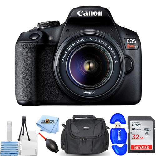 Canon EOS Rebel T7 mit EF-S 18–55 mm f/3,5–5,6 Objektiv – Essential 32 GB Bundle