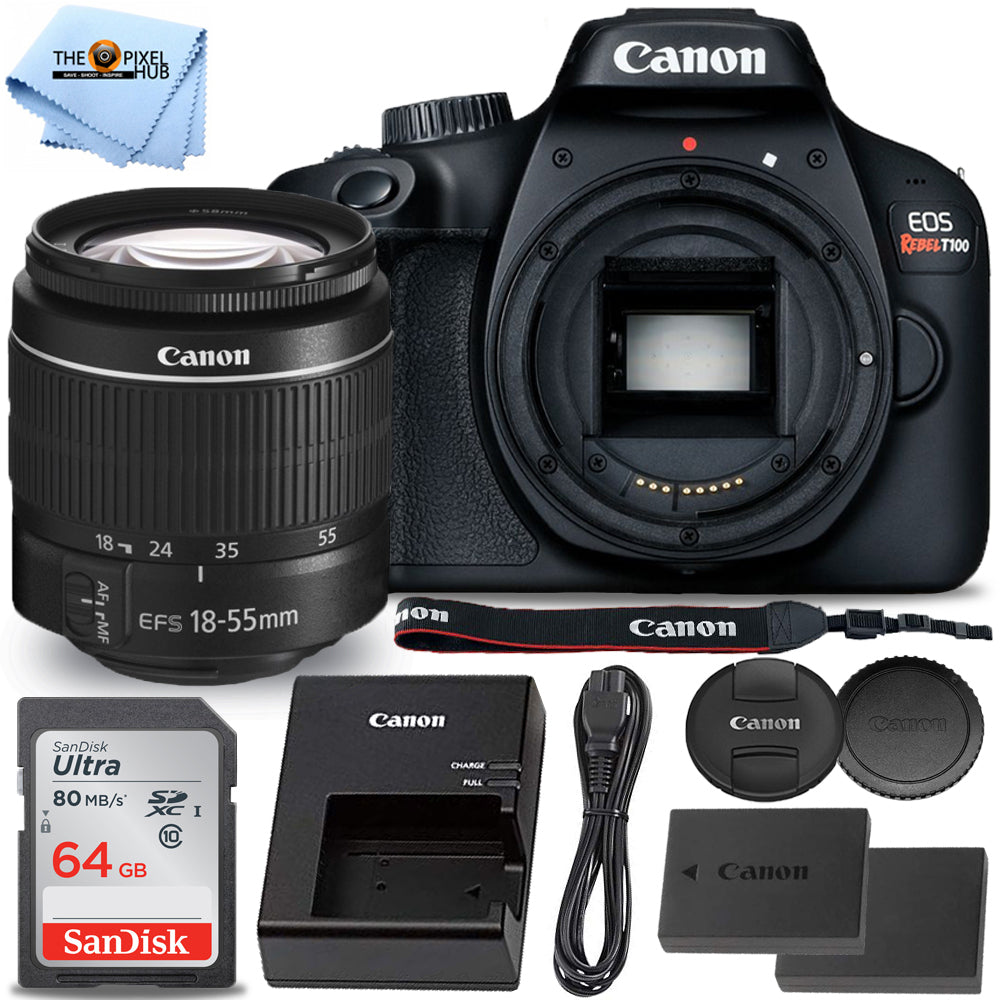 Canon EOS Rebel T100/4000D DSLR Camera with 18-55mm DC III Lens + 64GB Bundle