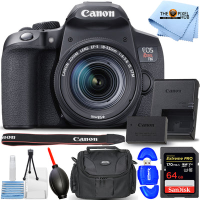 Canon EOS Rebel T8i DSLR mit 18-55-mm-Objektiv 3924C002 – Essential 64 GB Bundle