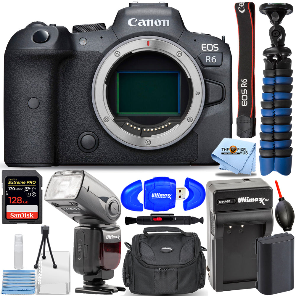 Canon EOS R6 spiegellose Digitalkamera (nur Gehäuse) + EXT BATT + 128 GB Bundle