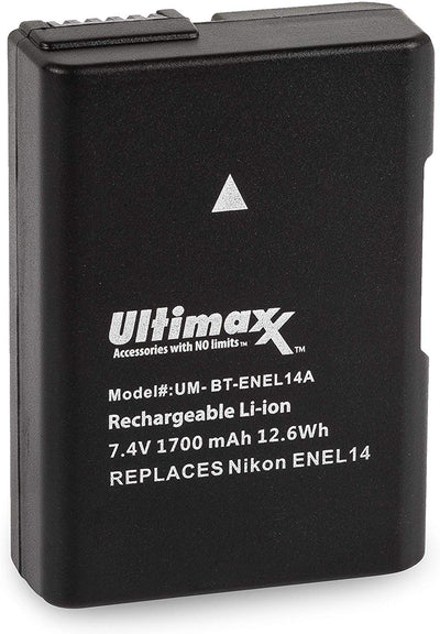 ULTIMAXX Travel Charger + Replacement Battery for Nikon ENEL14A - 1700 mah