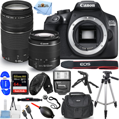 Canon EOS 3000D / T100 DSLR + 18-55 mm III + 75-300 mm Objektiv + 64 GB + Blitzpaket