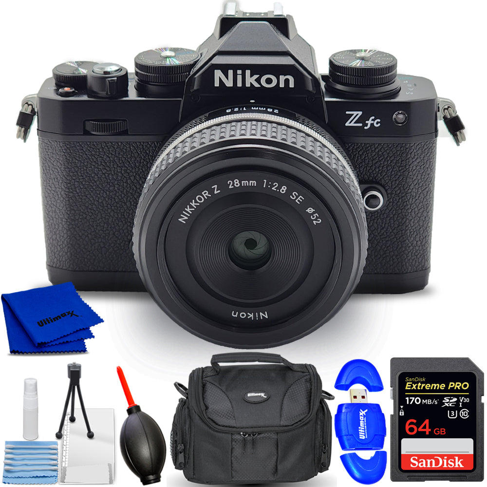 Spiegellose Nikon Zfc-Kamera (Schwarz) mit NIKKOR Z 28 mm 1:2,8 (SE)-Objektivpaket