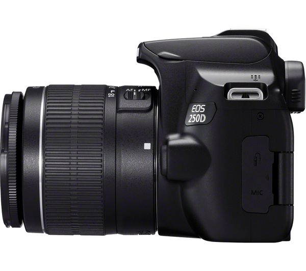 Canon EOS 250D / Rebel SL3 DSLR-Kamera mit 18-55 mm (Schwarz) 64 GB + Blitzpaket