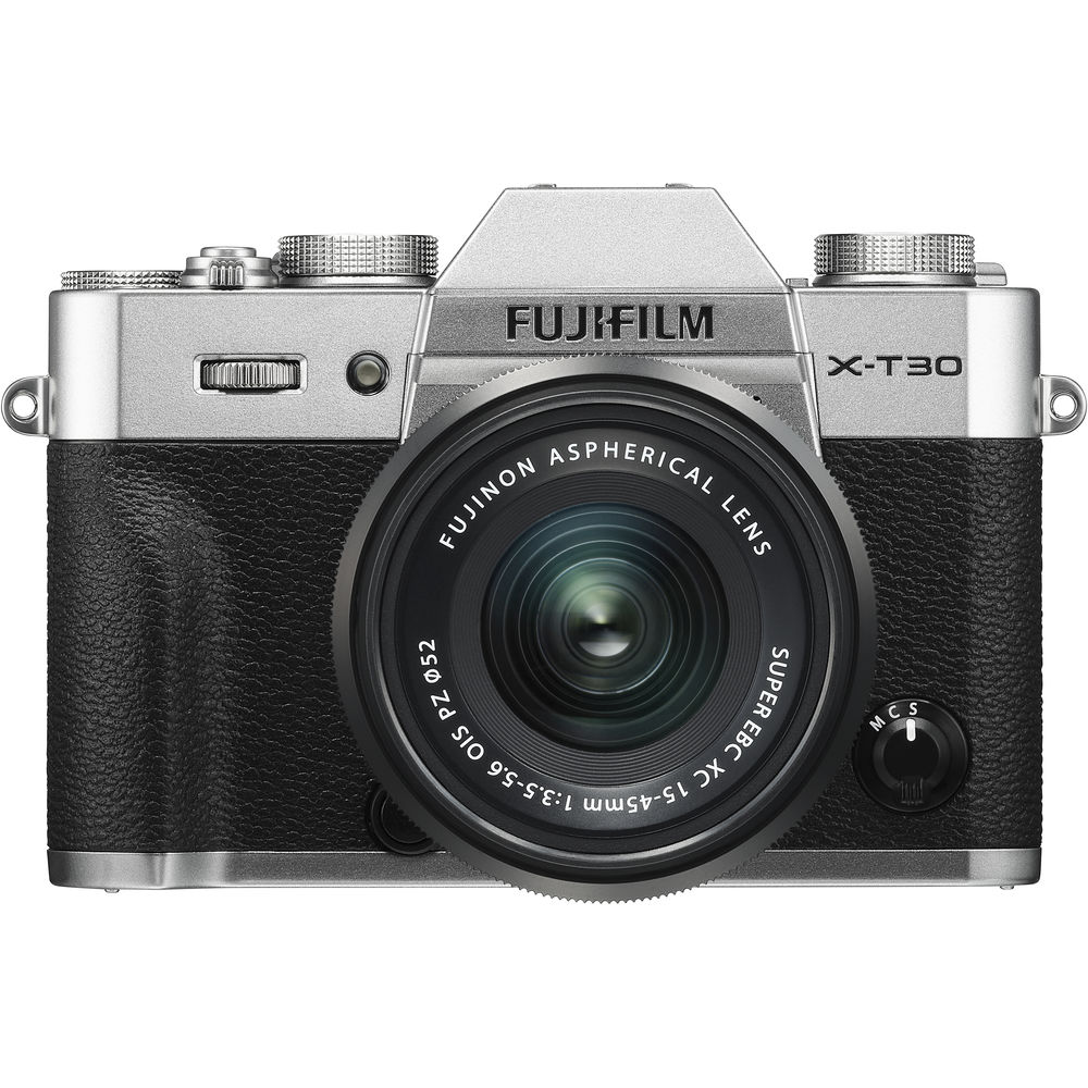 FUJIFILM X-T30 Spiegellose Digitalkamera mit 15-45-mm-Objektiv (Silber) – Paket