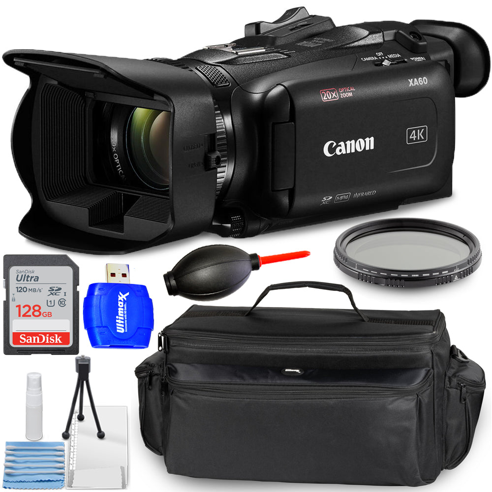 Canon XA60 Professional UHD 4K Camcorder PAL (No Handle) - 7PC Accessory Bundle