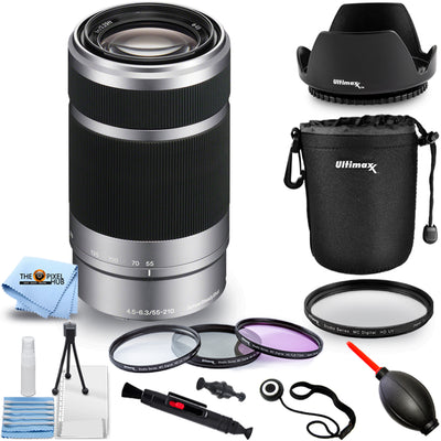 Sony E 55–210 mm f/4,5–6,3 OSS-Objektiv (Silber) SEL55210 + Filter-Kit-Paket