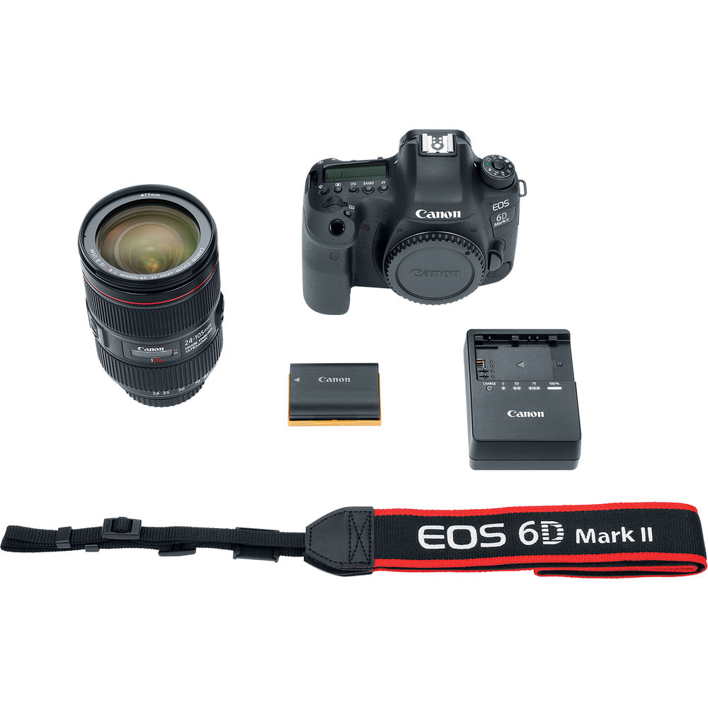 Canon EOS 6D Mark II DSLR-Kamera mit 24-105 mm f/4-Objektiv – 15-teiliges Zubehörpaket