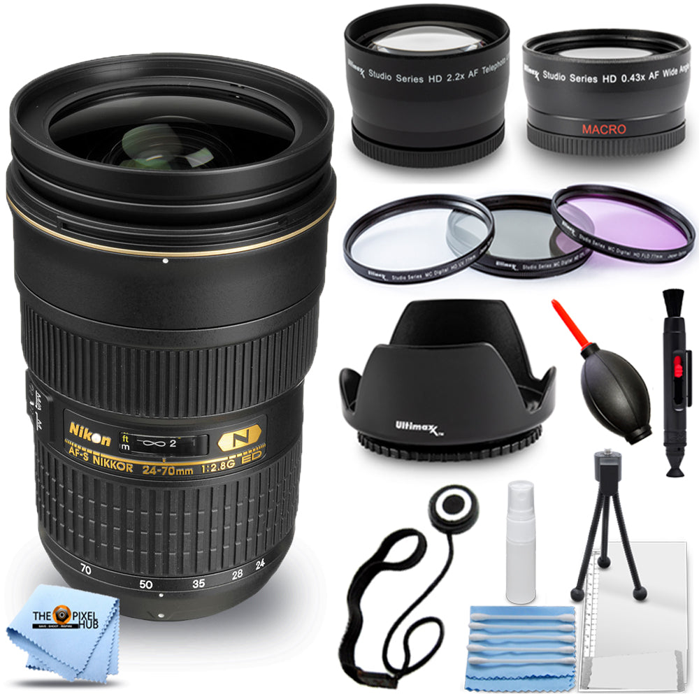 Nikon AF-S Nikkor 24–70 mm 1:2,8G ED Autofokus-Objektiv (schwarz) + Filter-Kit-Paket