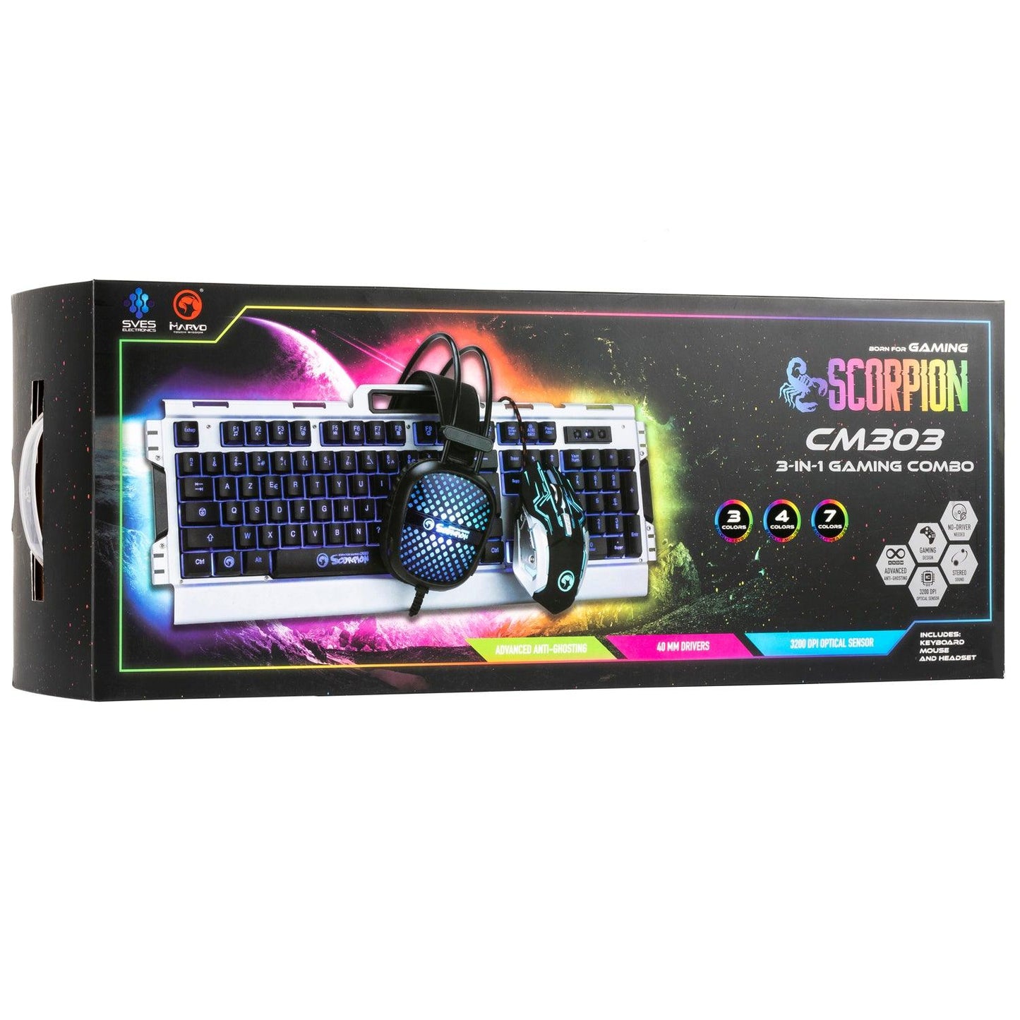 Marvo Scorpion 3-in-1-Gaming-Kombination – Tastatur, Maus, Headset und Reinigungsset