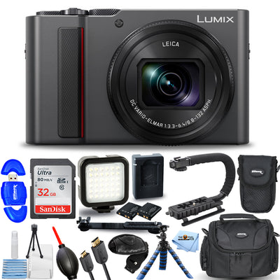 Panasonic LUMIX DC-TZ220D/ZS200D Digitalkamera (Silber) – 12-teiliges Zubehörpaket