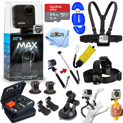 GoPro MAX 360 Action-Kamera + 64 GB + Hülle + Selfie-Stick – Pro-Zubehörpaket