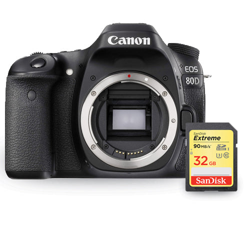 Canon EOS 80D DSLR Camera (Body Only) 1263C004 with Sandisk Extreme 32GB SD