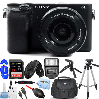 Spiegellose Digitalkamera Sony Alpha a6400 mit 16-50-mm-Objektiv + 32 GB + Blitzlicht-Paket