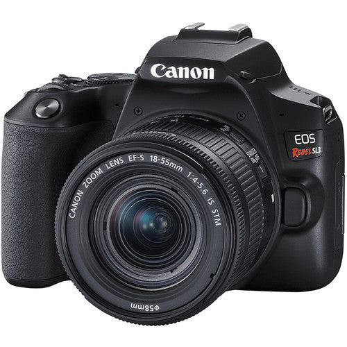 Canon EOS Rebel SL3 DSLR-Kamera mit EF-S 18–55 mm f/4–5,6 IS STM-Objektiv (schwarz)