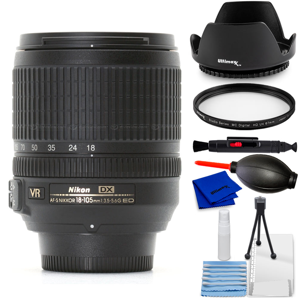 Nikon AF-S DX NIKKOR 18–105 mm 1:3,5–5,6G ED VR-Objektiv 2179 – Essential UV-Paket