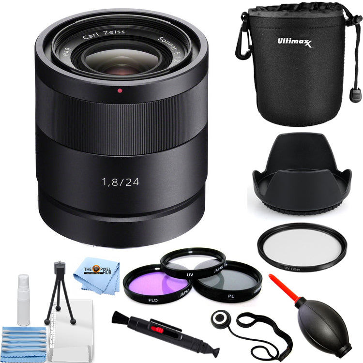 Sony Sonnar T* E 24mm f/1.8 ZA Lens SEL24F18Z + Filter Kit + Pouch Bundle