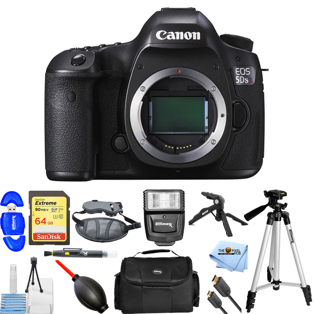 Canon EOS 5DS R DSLR-Kamera (nur Gehäuse) 0582C002 + 64 GB + Blitz + Stativpaket