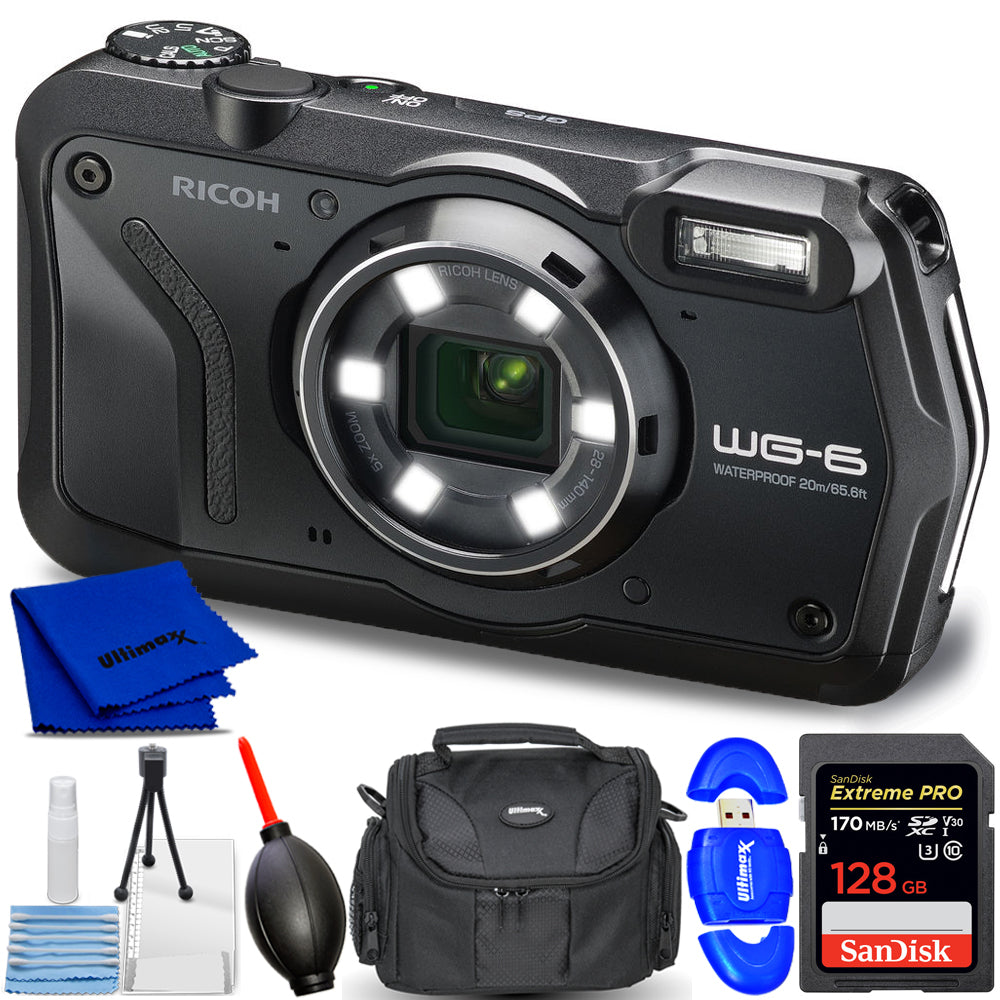 Ricoh WG-6 Digitalkamera (Schwarz) 03843 - 7-teiliges Zubehörpaket