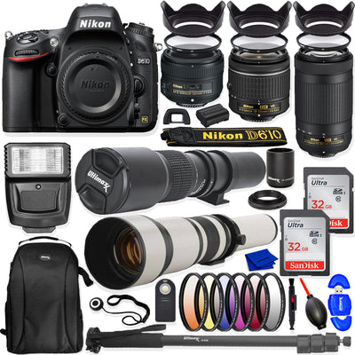 Nikon D610-Kamera mit 18–55 mm + 70–300 mm + 50 mm STM-Objektiven – 30-teiliges Zugriffspaket