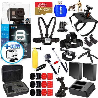 GoPro HERO8 HERO 8 Schwarz – All-in-1-MEGA-ZUBEHÖR-KIT + EXT-AKKU + 32 GB-Paket