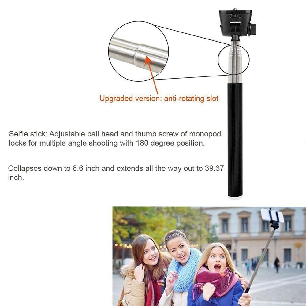 Handheld Pole Extendable Monopod Selfie Stick with GoPro Adapter