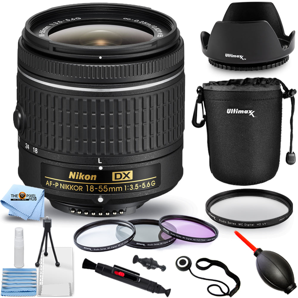 Nikon AF-P DX NIKKOR 18-55mm f/3.5-5.6G Lens New in White Box Filter Kit Bundle