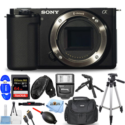 Sony ZV-E10 spiegellose Kamera (nur Gehäuse, schwarz) 10-teiliges Zubehörpaket – Kit-Box