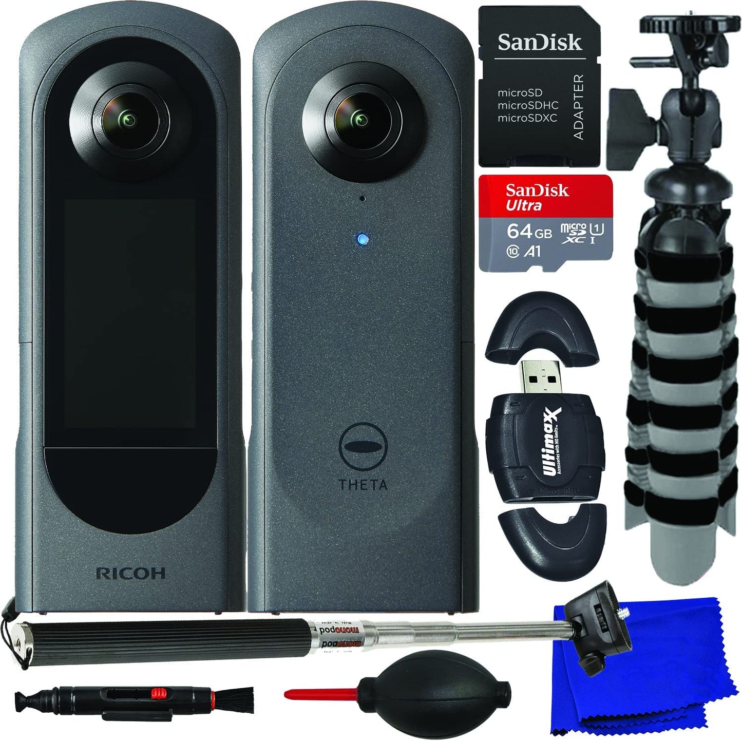 Ricoh THETA X 360°-Kamera 910844 – 8-teiliges Zubehörpaket